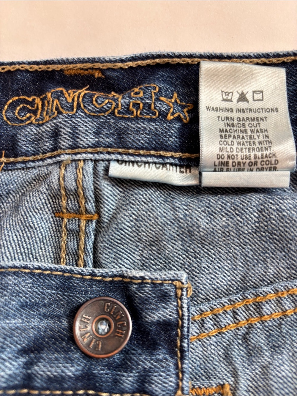 Cinch Carter Denim Jeans in Medium Blue with Contrast Stitching - Picture 6 of 15